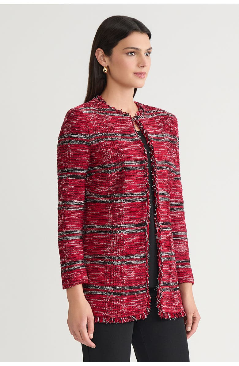 Ming Wang Tailored Melange Fringe Trim Knit Jacket, Alternate, color, Holiday/Black/Ivory