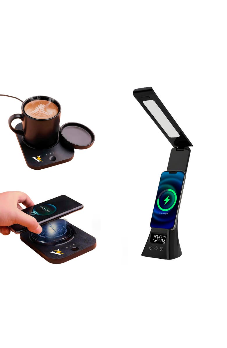 PURSONIC The Modern Workspace Productivity Bundle 3-in-1 LED Desk Lamp + Sip & Charge Wireless & Mug Warmer, Main, color, Black