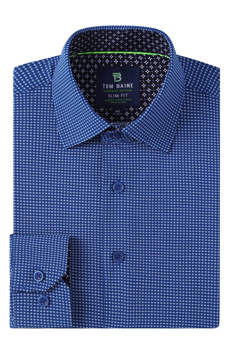 TOM BAINE Regular Fit Performance Stretch Long Sleeve Button Front Shirt, Alternate, color, Blue