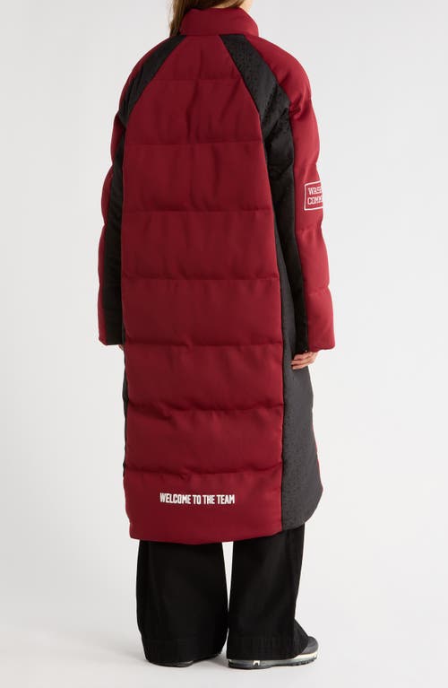 Off Season Nfl Team Water Repellent Long Puffer Coat In Burgundy