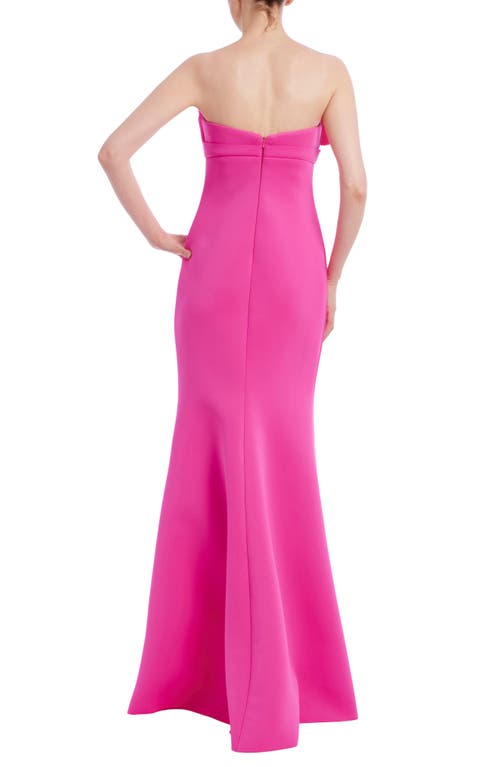 Badgley Mischka Strapless Floral Applique Scuba Gown In Fuchsia