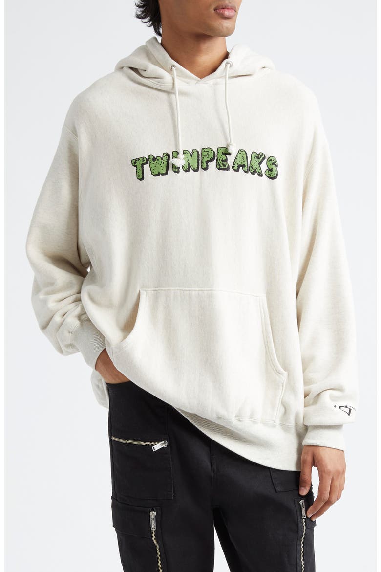 'Twin Peaks' Oversize Cotton Graphic Hoodie, Main, color, IVORY