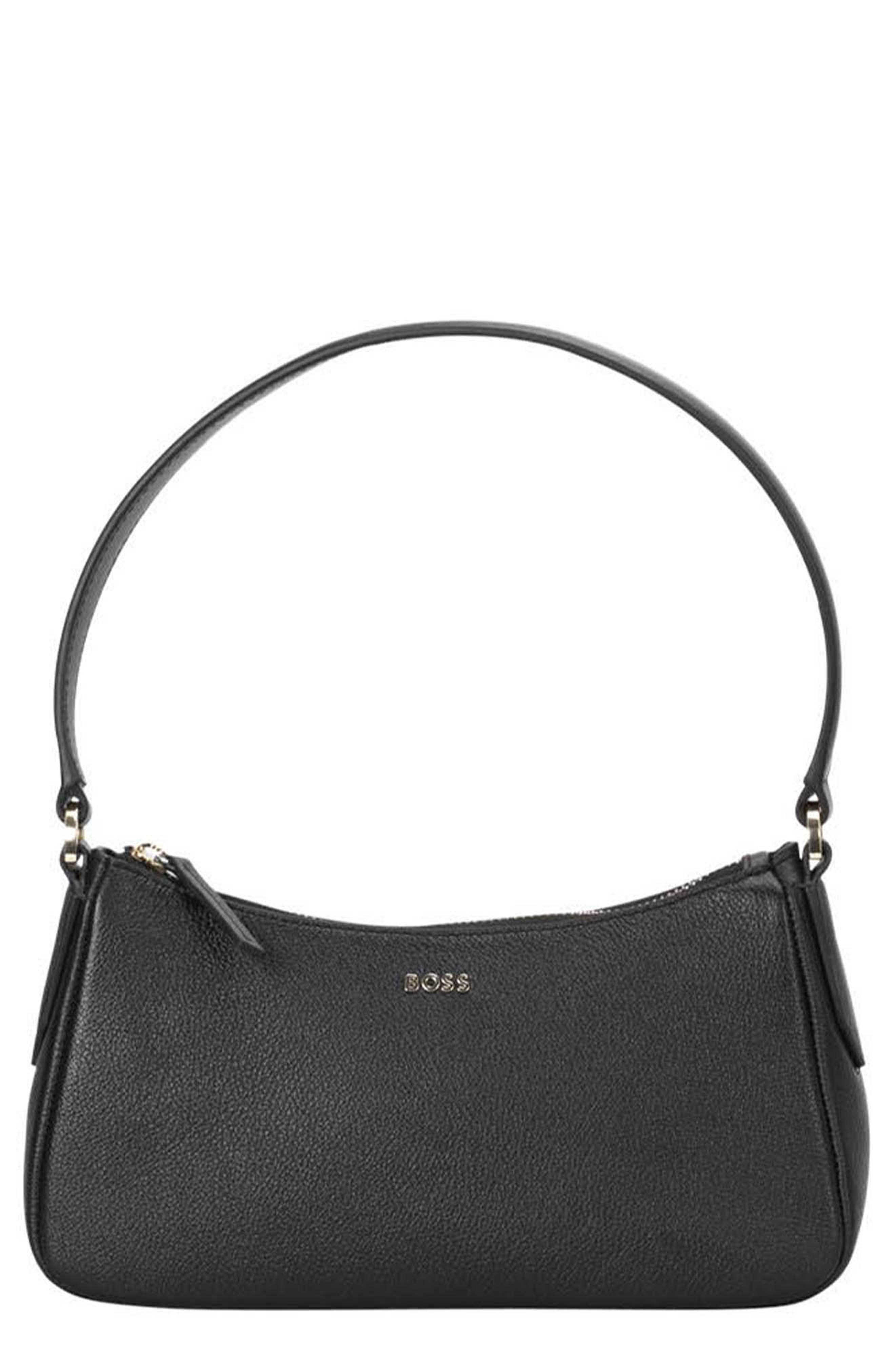 BOSS Small Alyce Leather Hobo Bag, Main, color, Black