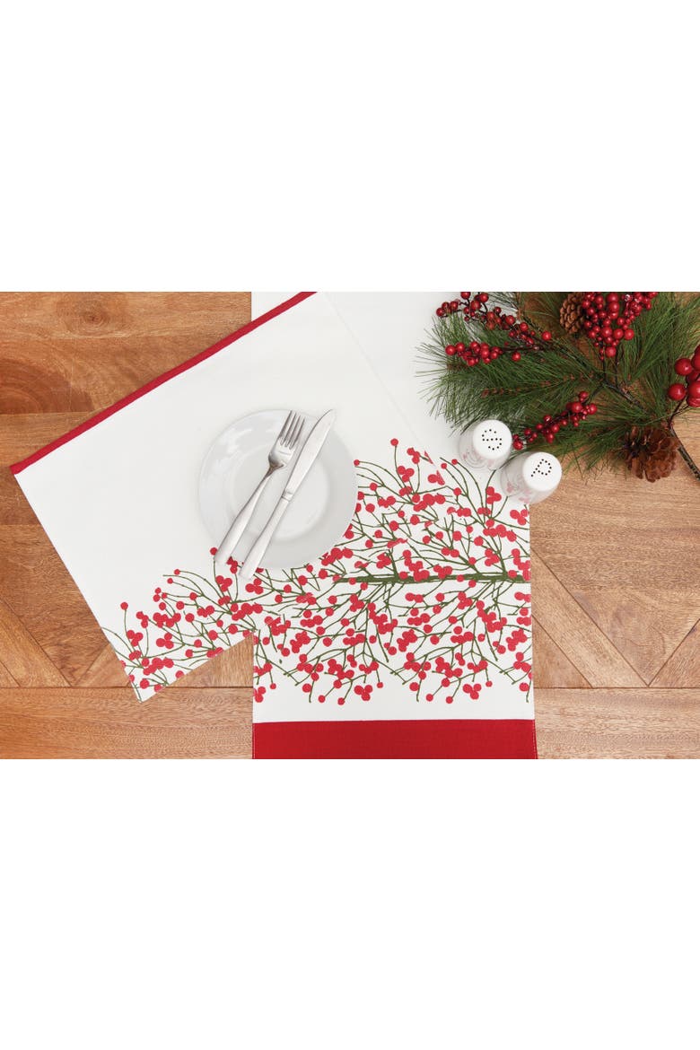 Berries Embroidered Placemats Set of 6 White And Red Border, 13" x 18", Alternate, color, White