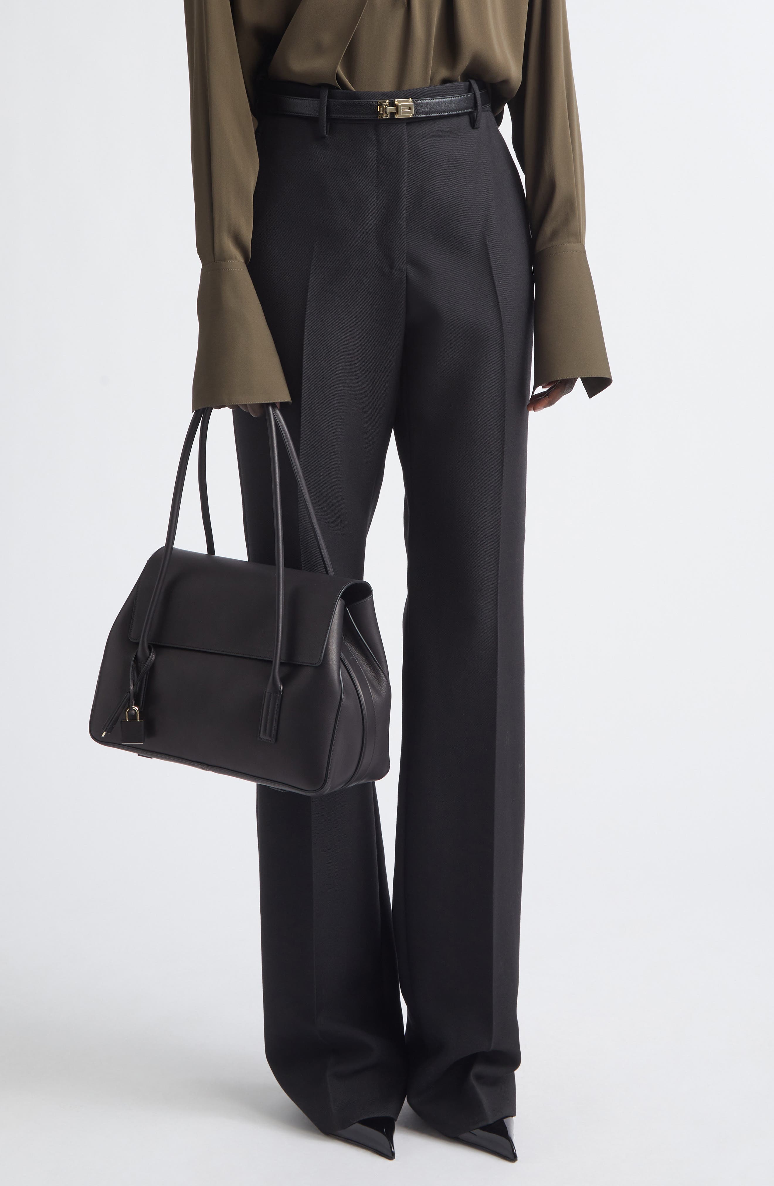 Medium Leather Shoulder Bag, Alternate, color, BLACK