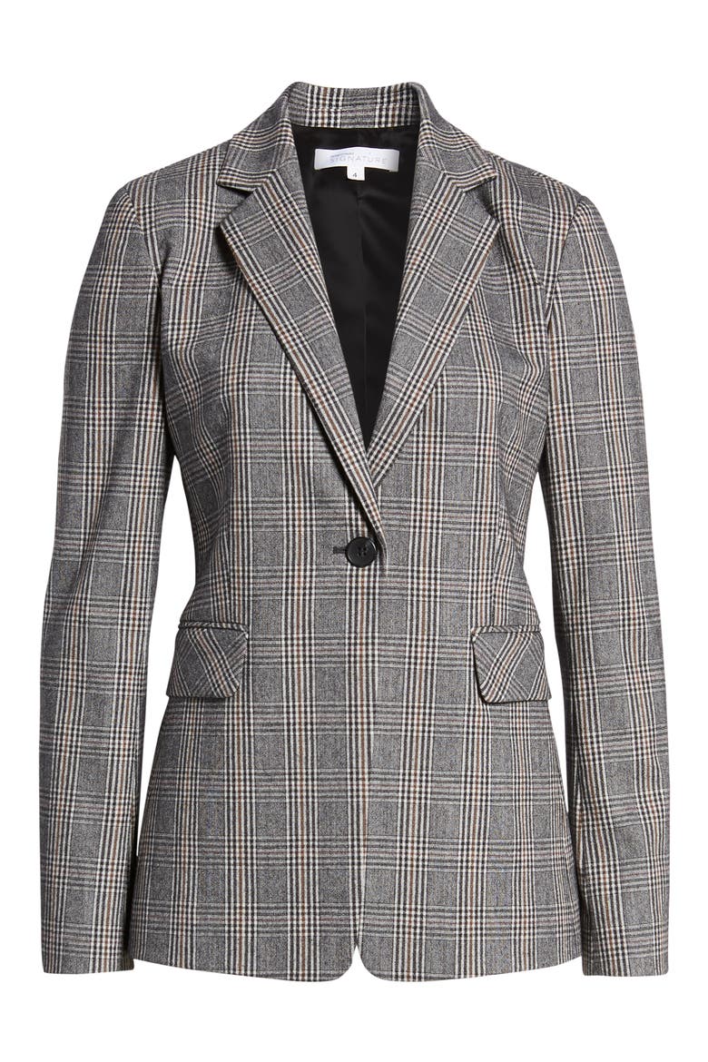 Elbow Patch Plaid Stretch Wool Jacket, Alternate, color, BLACK- BROWN GLEN PLAID