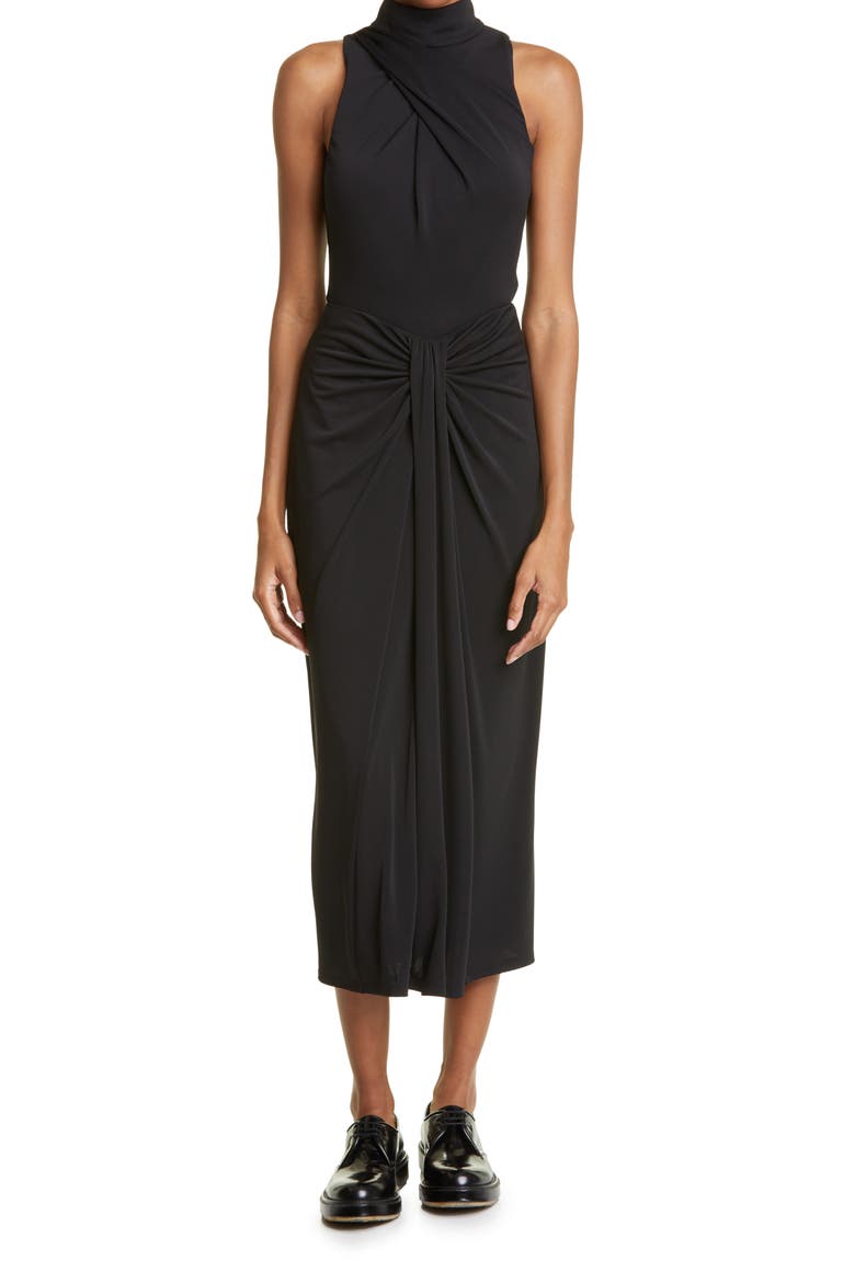 Vallory Gathered Midi Skirt, Alternate, color, BLACK