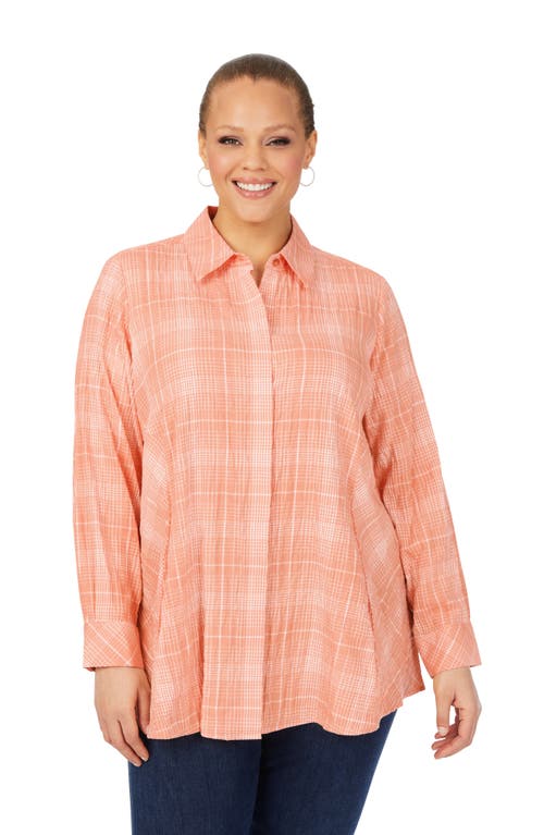 Foxcroft Cici Plaid Non-iron Button-up Tunic Shirt In Pumpkin Spice