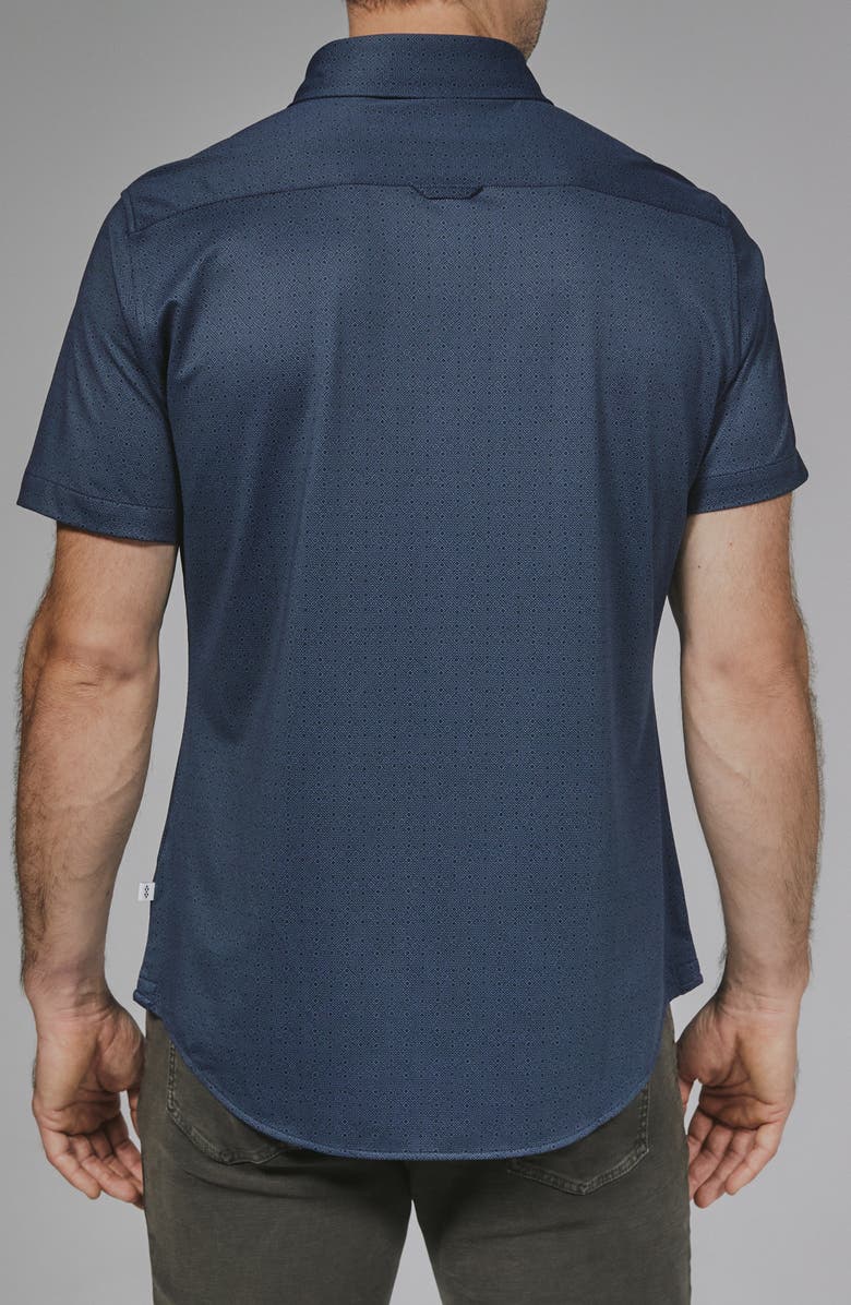 7 Diamonds Ludlow Geo Print Short Sleeve Stretch Button-Up Shirt, Alternate, color, Midnight