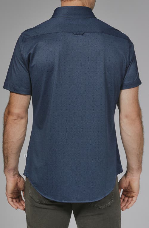 7 Diamonds Ludlow Geo Print Short Sleeve Stretch Button-up Shirt In Blue