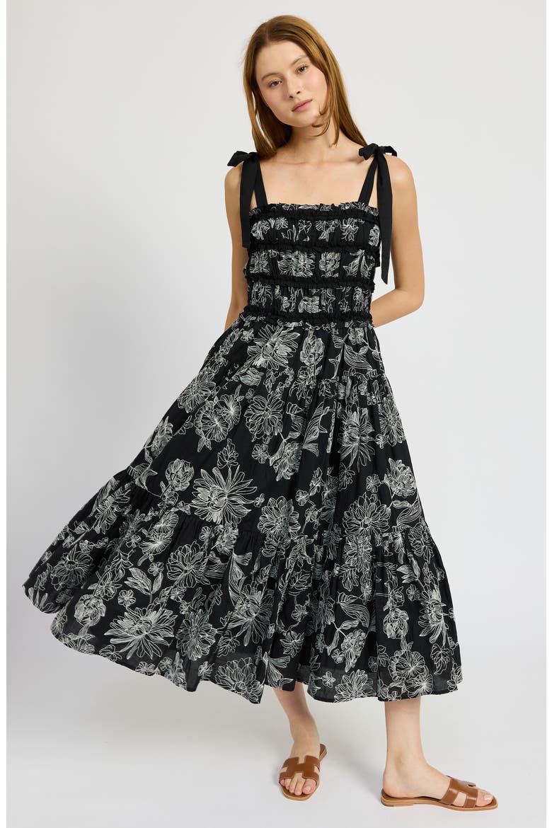 Magdalen Cotton Midi Dress, Alternate, color, BLACK