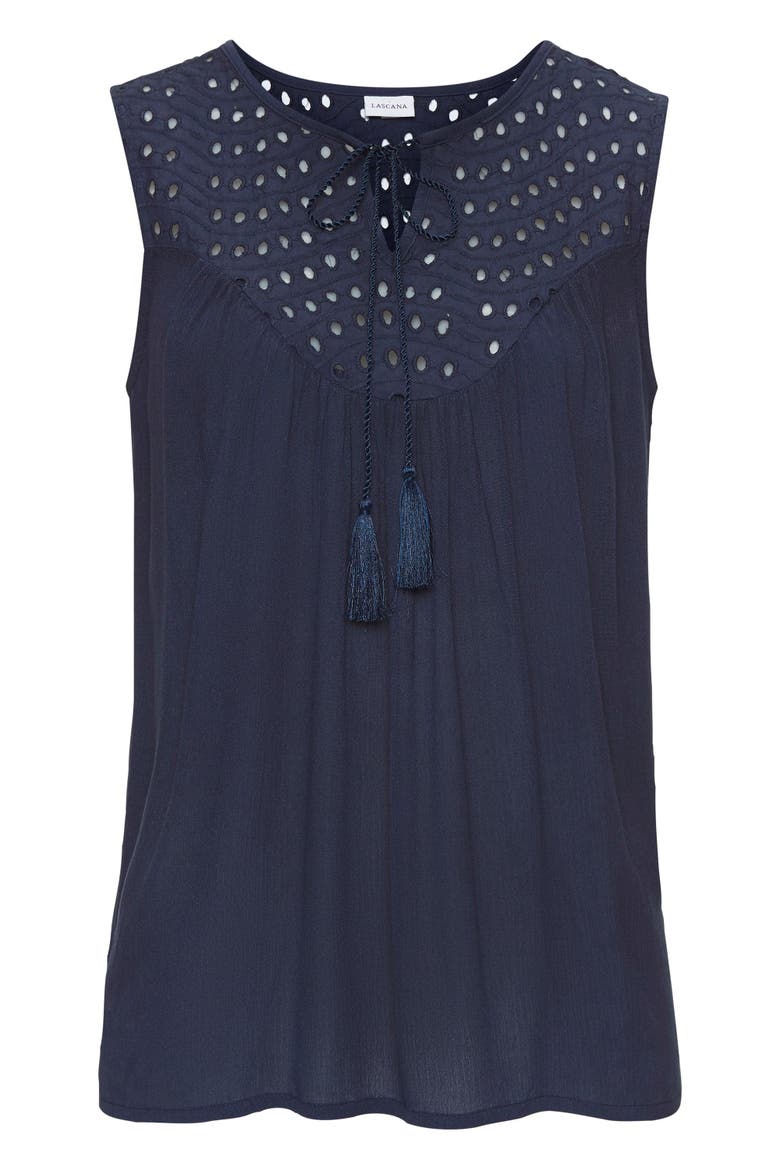 Sleeveless Eyelet Top, Alternate, color, Navy
