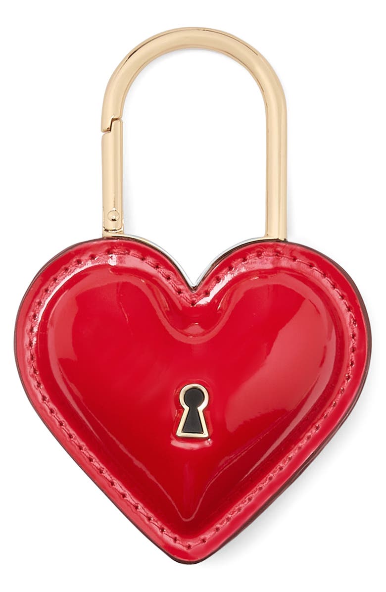 Kate Spade New York key to my heart patent leather bag charm, Main, color, Cherry Rouge