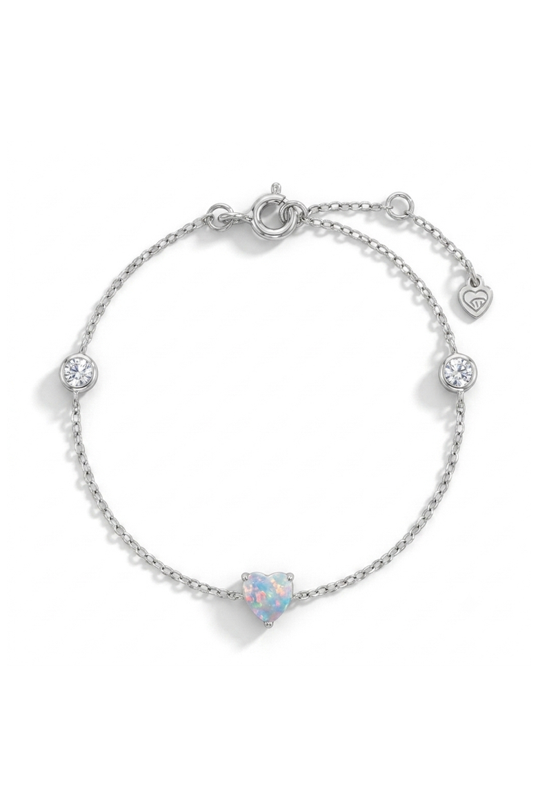 Opal Heart Girls Bracelet, Main, color, Silver