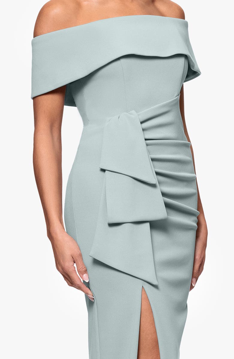 Xscape Evenings Ruched Off the Shoulder Crepe Gown, Alternate, color, Sage