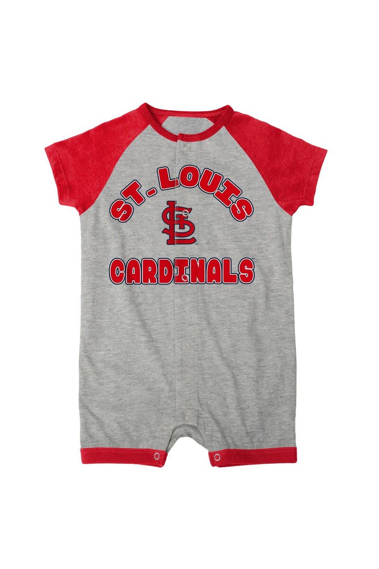 Infant  Heather Gray St. Louis Cardinals Extra Base Hit Raglan Full-Snap Romper, Alternate, color, Heather Gray