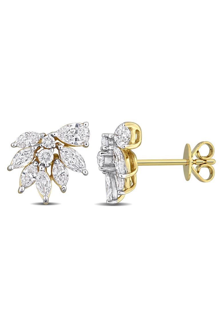 Lab-Grown Diamond Floral Earrings 14k, Main, color, Yellow Gold