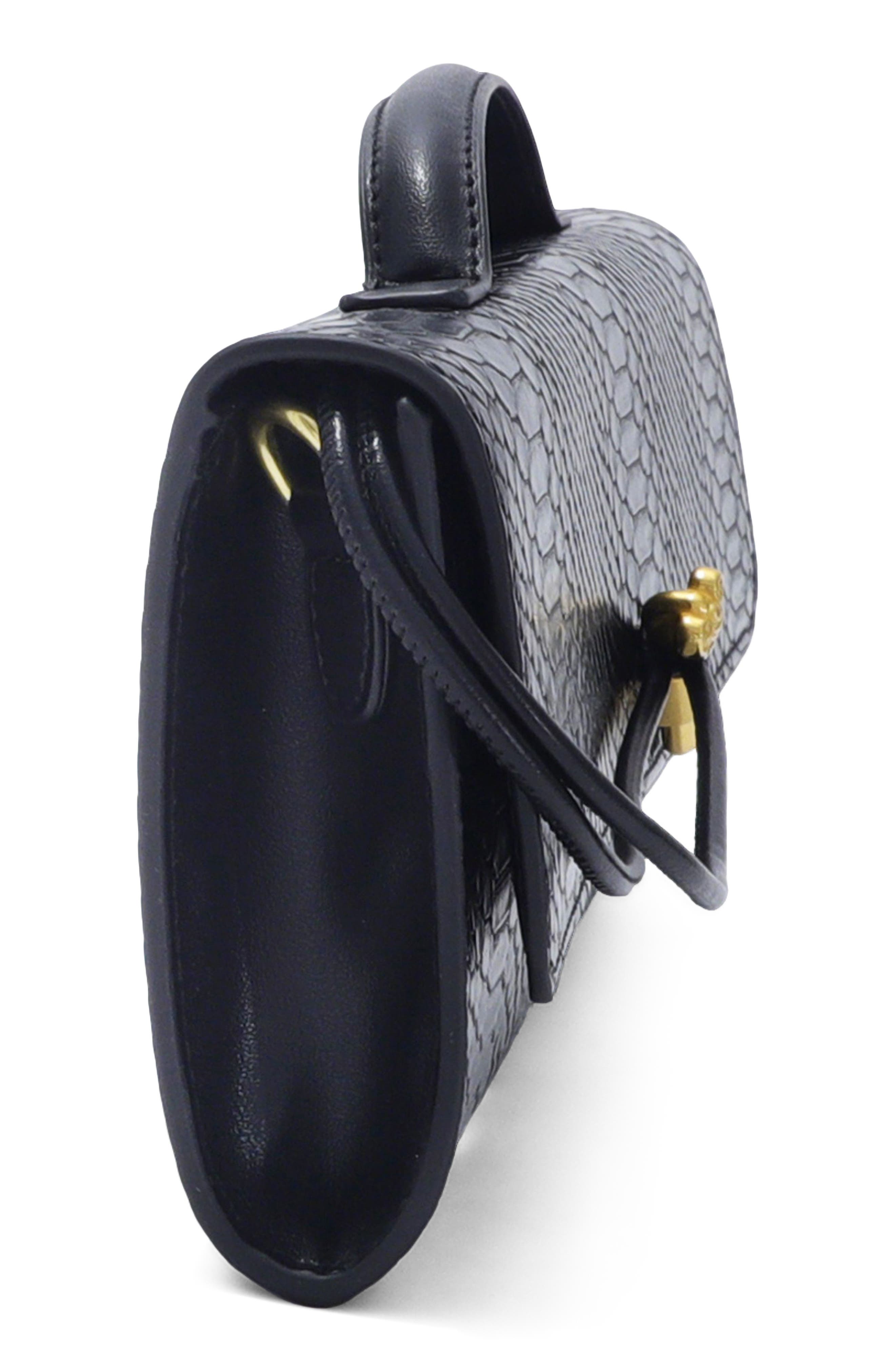 Embossed Faux Leather Envelope Bag, Alternate, color, BLACK