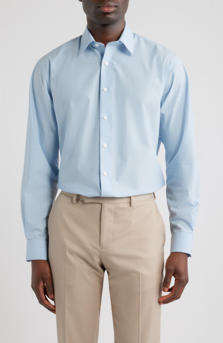 Nordstrom Bryston Signature Trim Fit Windowpane Check Dress Shirt, Main, color, Blue Bryston Plaid