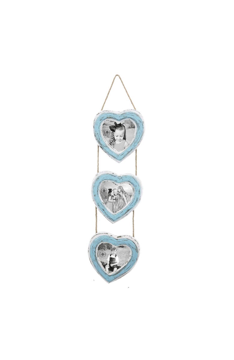 Beachcombers 5x5 Heart Shaped 3-Section Distressed Wood Photo Picture Frames, Main, color, Blue