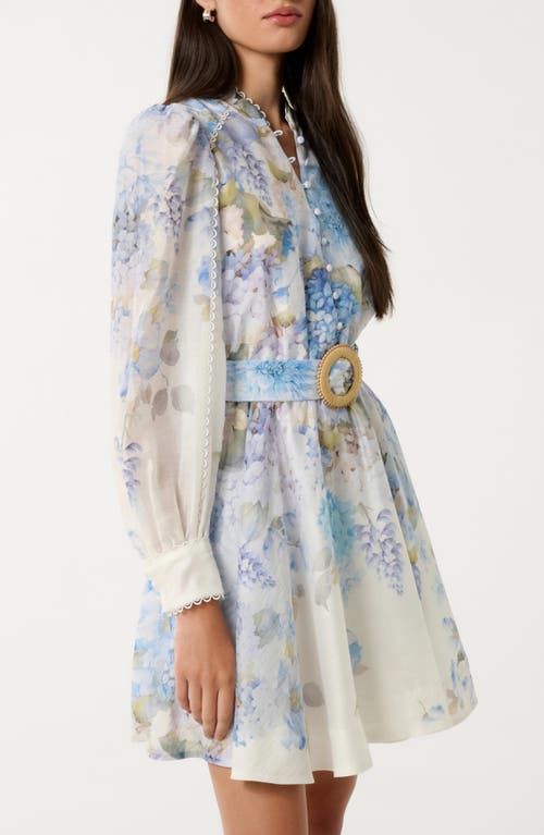 Ever New Vienna Lace Trim Belted Long Sleeve Shirtdress In Blue Warrantina