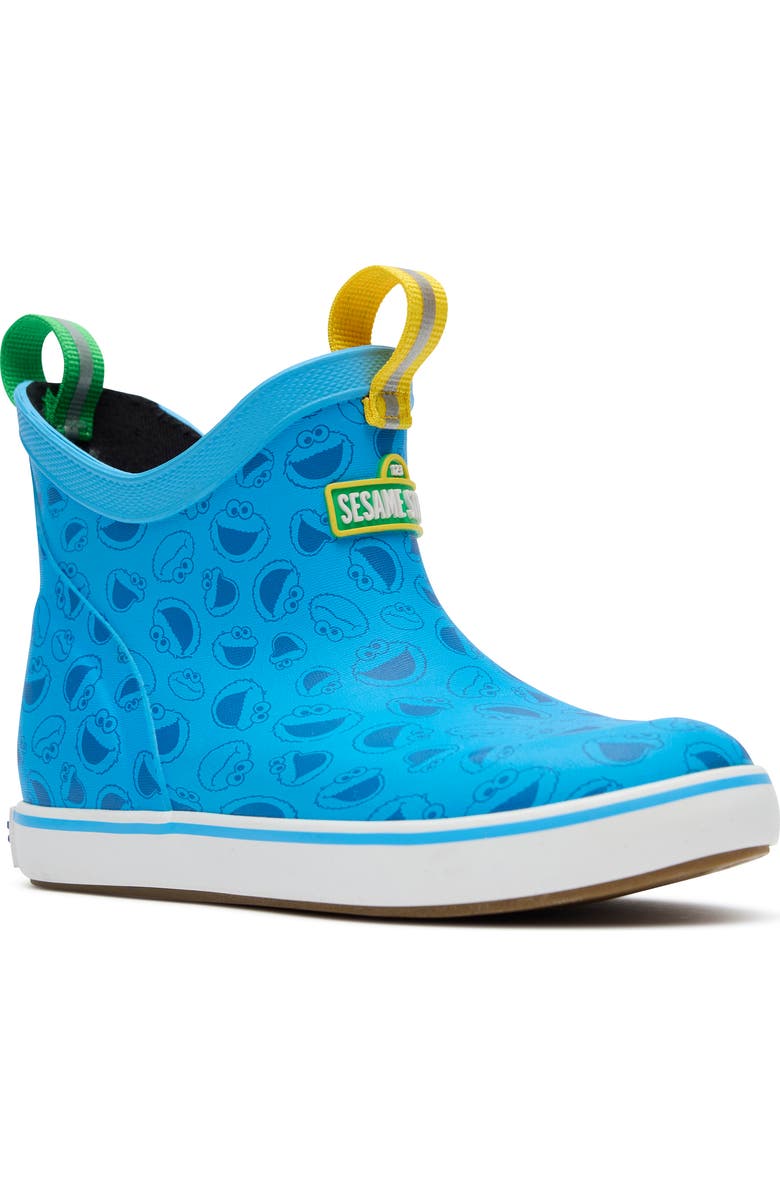 XTRATUF Kids' Sesame Street<sup>®</sup> Ankle Deck Waterproof Boot, Main, color, Cookie Monster Blue