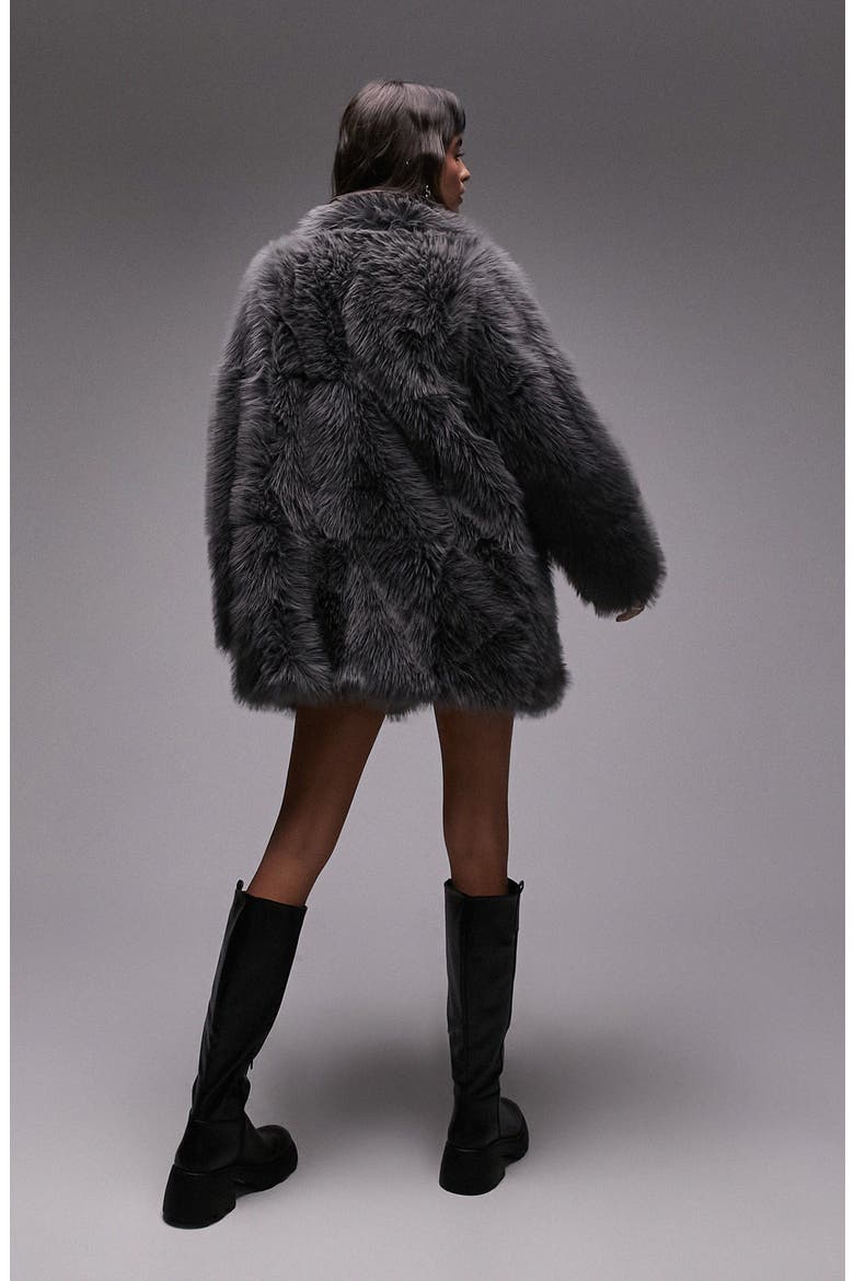 Mid Length Faux Fur Coat, Alternate, color, CHARCOAL
