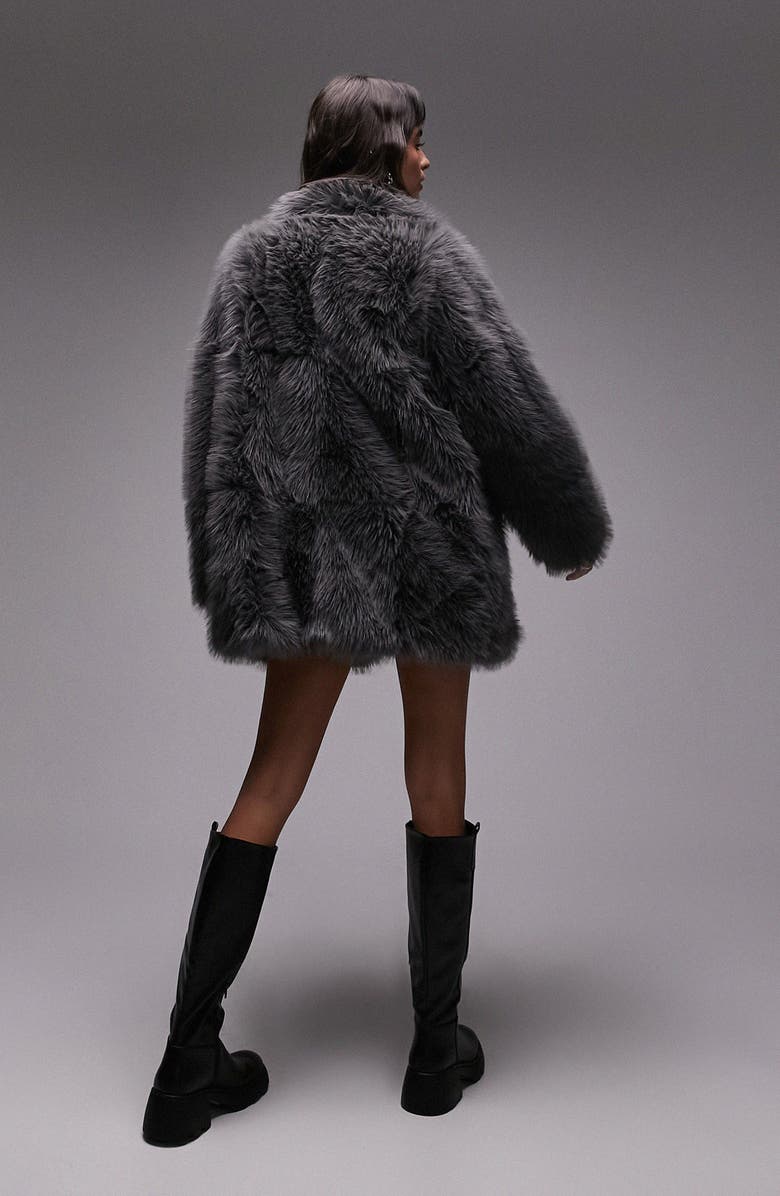 Topshop Mid Length Faux Fur Coat, Alternate, color,