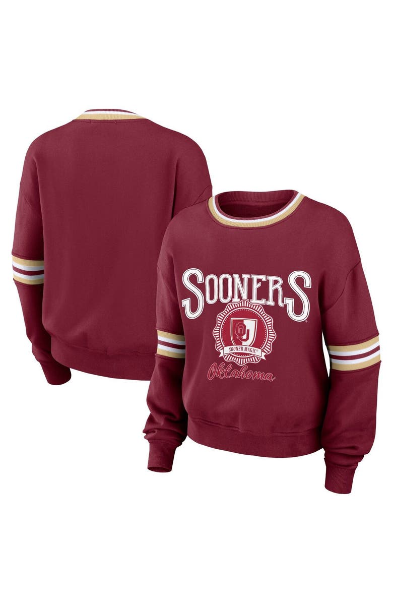 WEAR by Erin Andrews Women's WEAR by Erin Andrews Crimson Oklahoma Sooners Vintage Pullover Sweatshirt, Main, color,