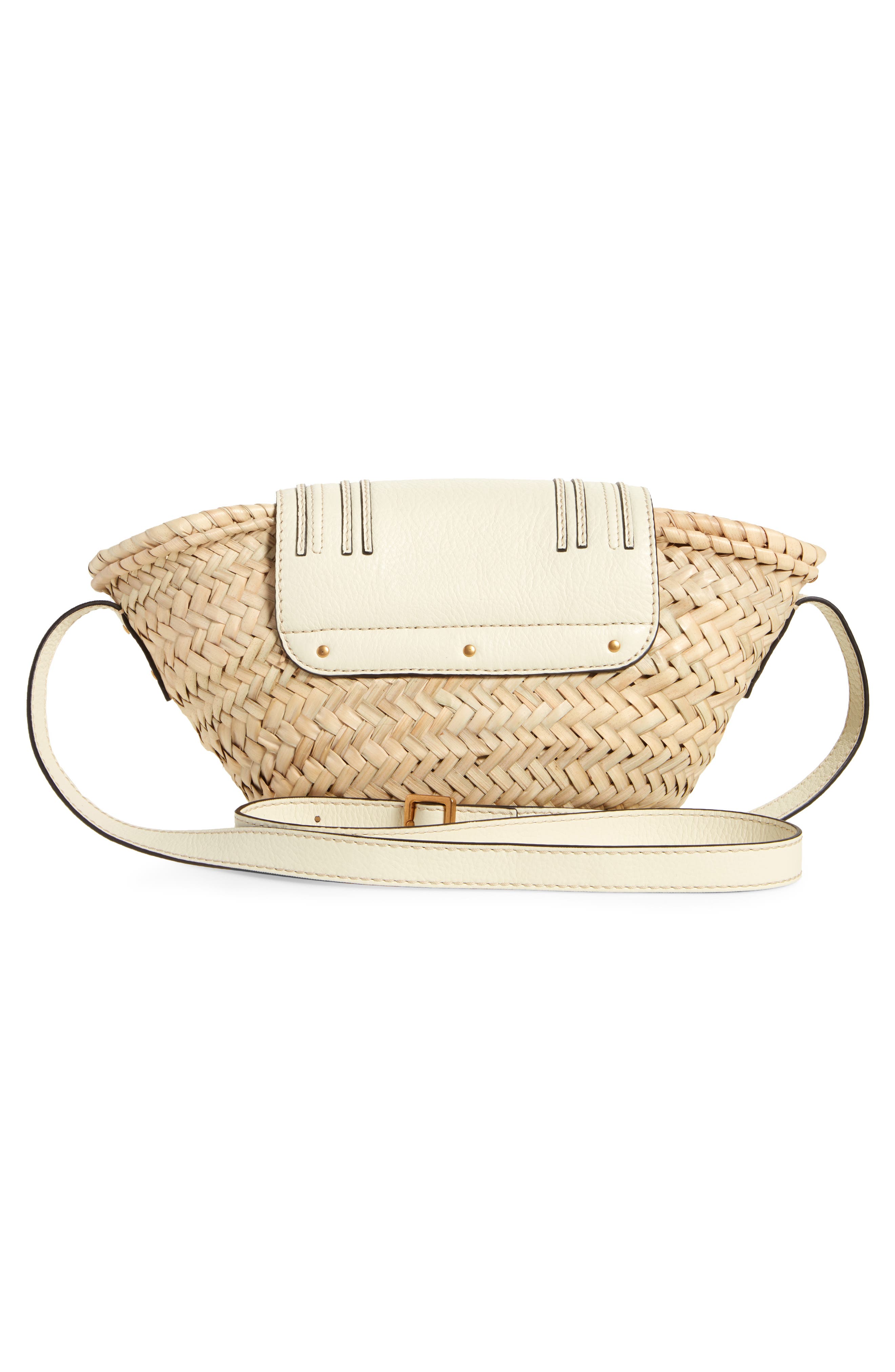 Chloé Small Marcie Leather & Raffia Tote, Alternate, color, 