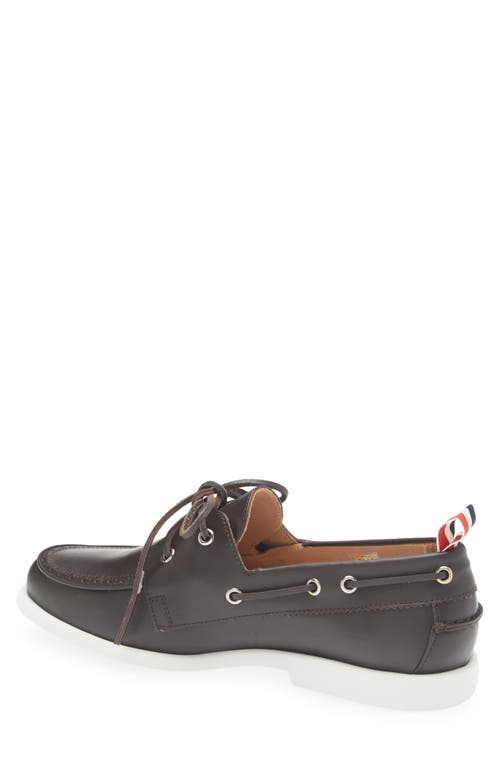 Thom Browne Brogued Boat Shoe In Brown