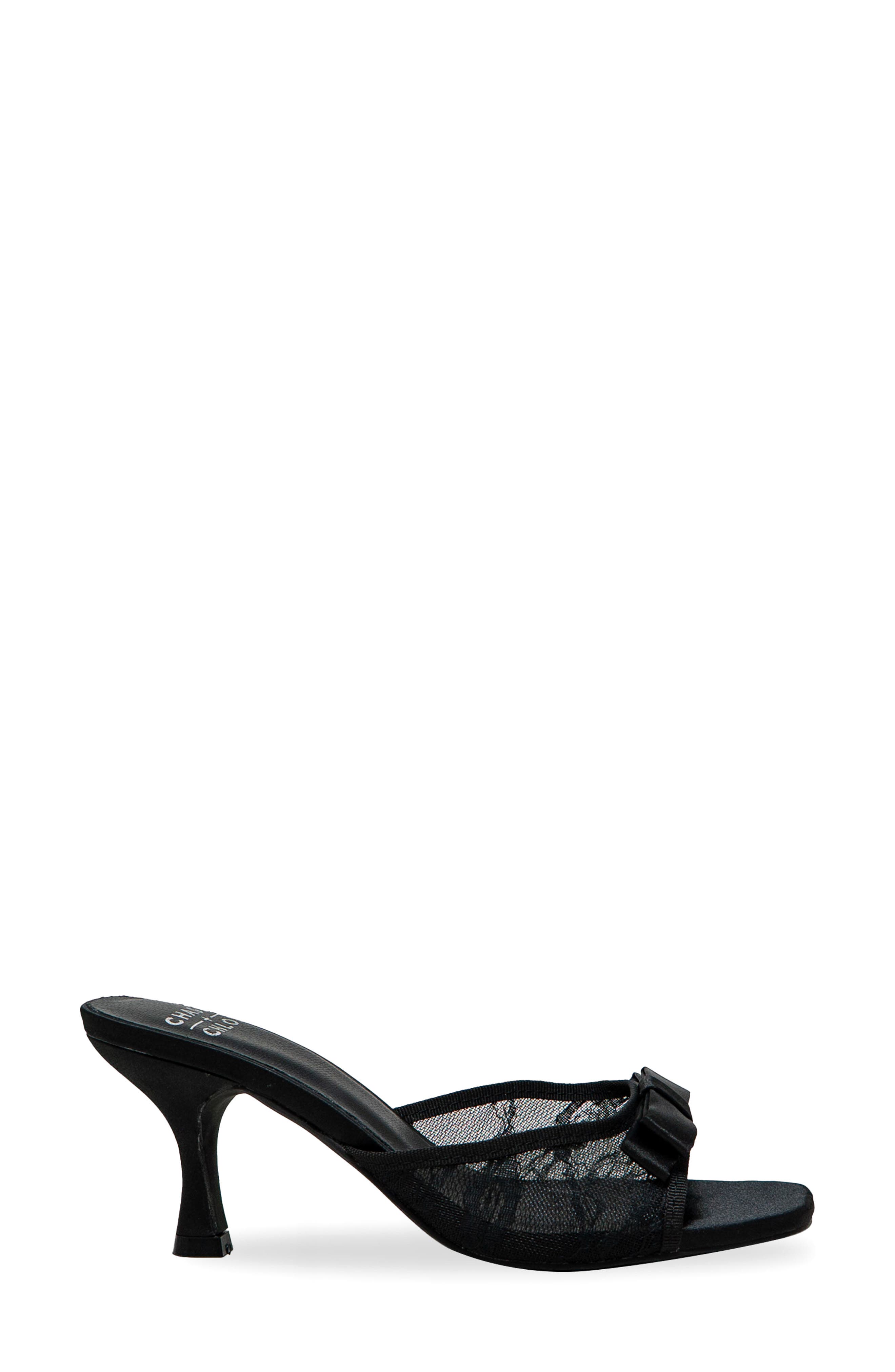 CHASE AND CHLOE Jabari Satin Bow Lace Sandal, Alternate, color, Black Satin