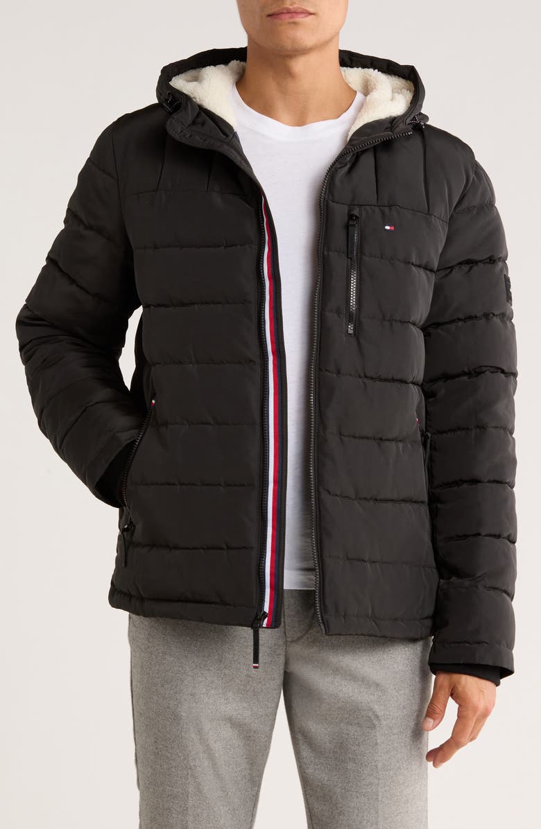 Tommy Hilfiger Hooded Puffer Jacket, Main, color, Black