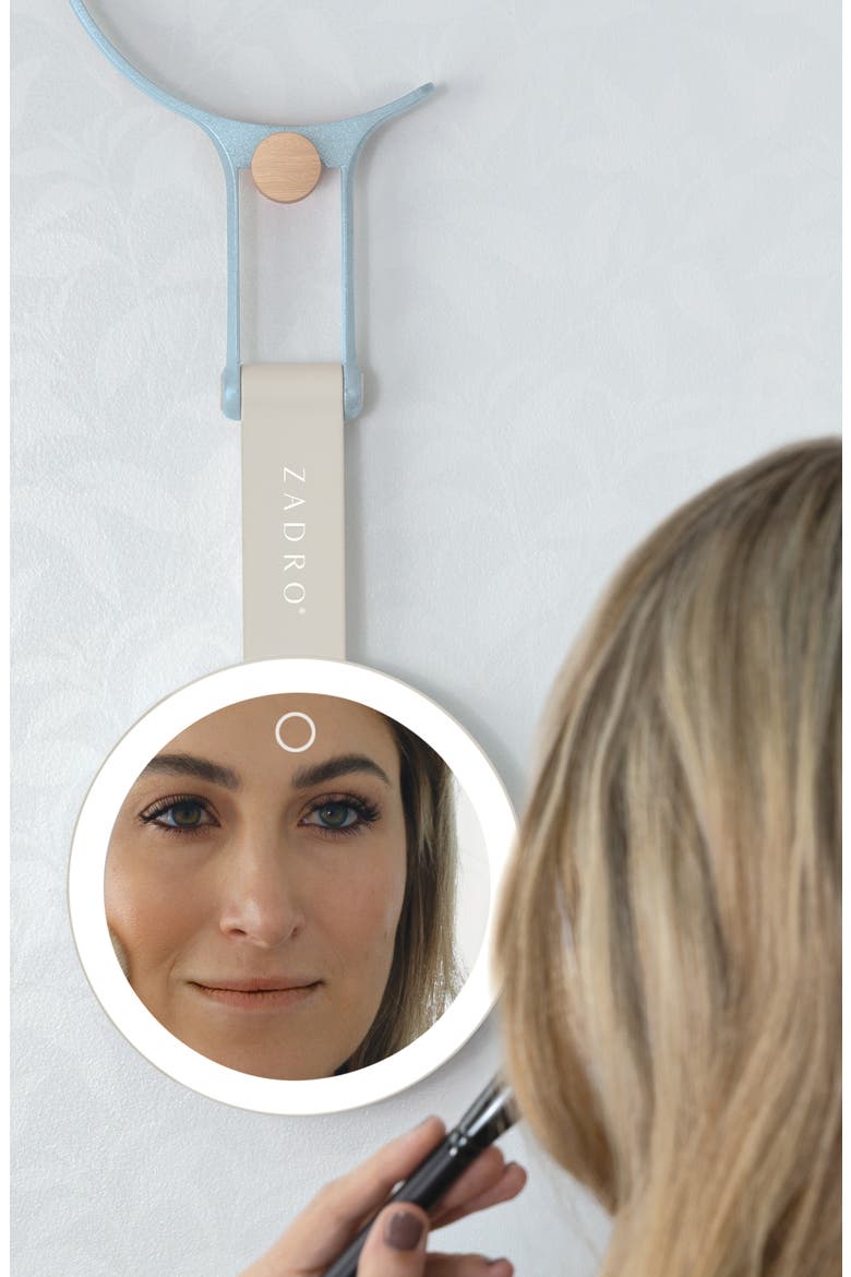 Multi-Position Lighted Travel Hand Mirror with 10X/1X Magnification, Alternate, color, Neutral/French Blue