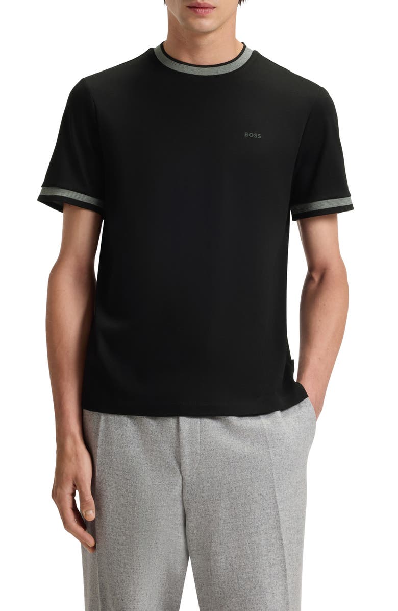 BOSS Tessler Slim Fit Cotton Ringer T-Shirt, Main, color, Black