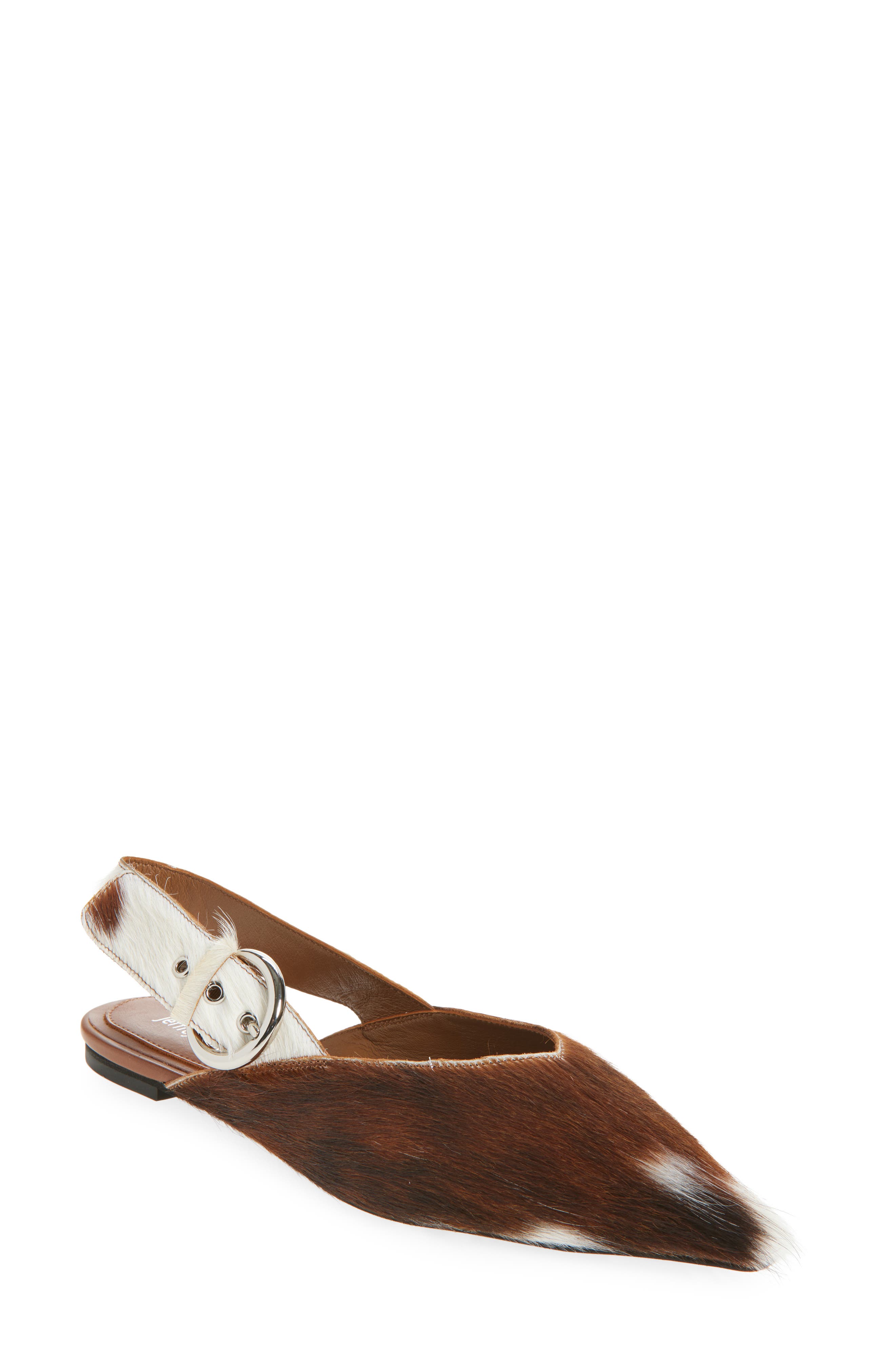 Jeffrey Campbell Scone Genuine Calf Hair Slingback Flat, Main, color, Tan White Longhair