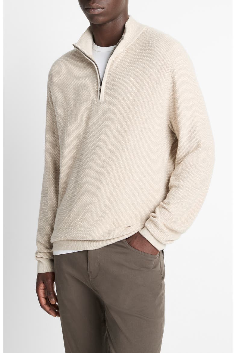 Geometric Jacquard Wool & Cashmere Quarter Zip Pullover, Alternate, color, BRITISH KHAKI/ CLASSIC