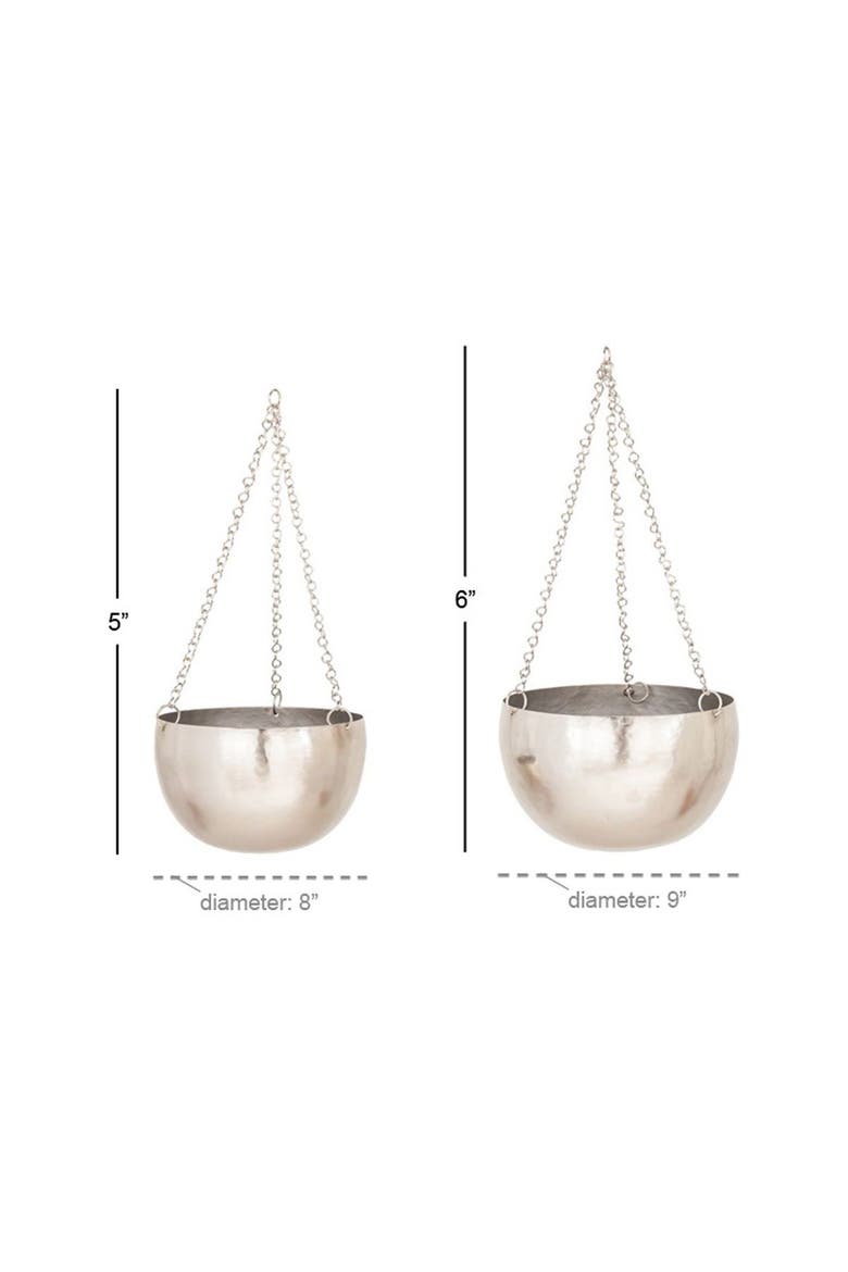 Silvertone Metal Indoor & Outdoor Hanging Dome Wall Planter with Chain - Set of 2, Alternate, color, SILVER