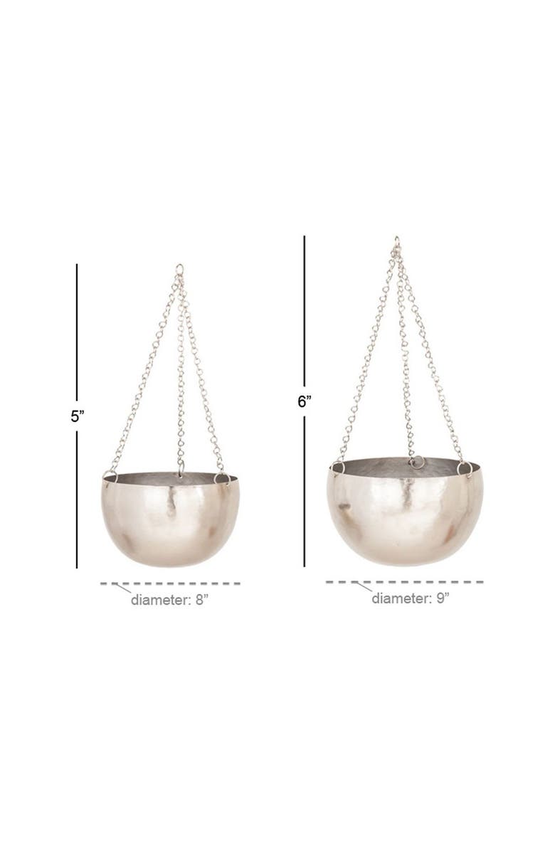 VIVIAN LUNE HOME Silvertone Metal Indoor & Outdoor Hanging Dome Wall Planter with Chain - Set of 2, Alternate, color, 