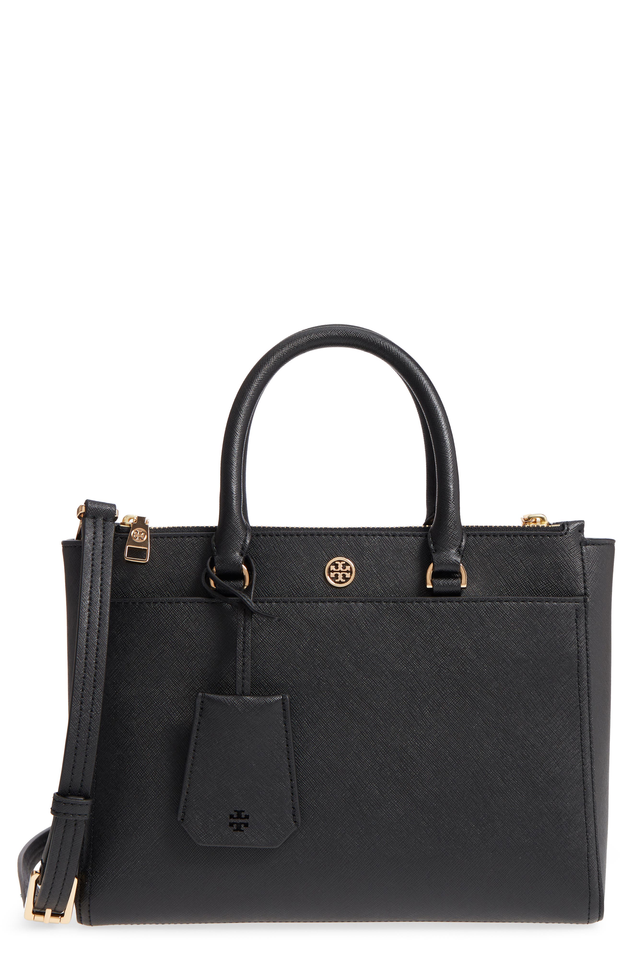Small Robinson Double-Zip Leather Tote, Main, color, BLACK / ROYAL NAVY