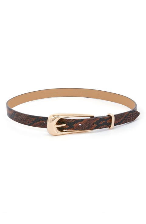 Snakeskin Print Leather Belt