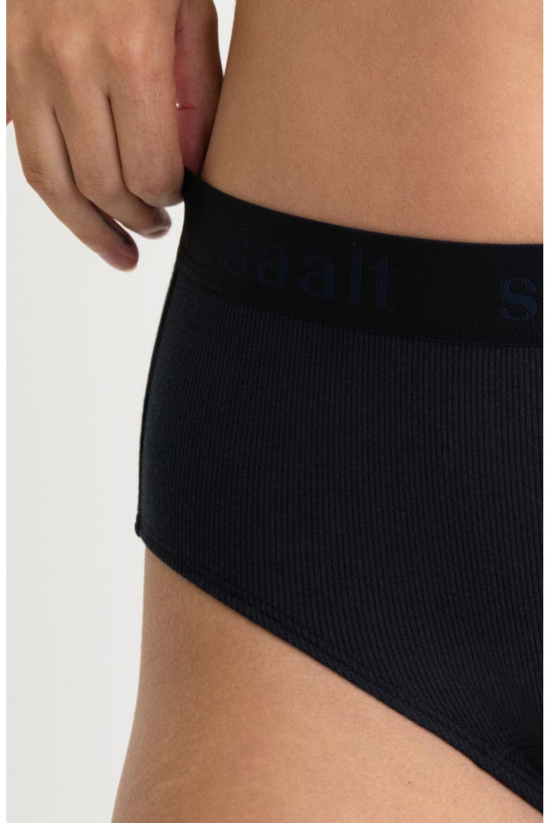 Period & Leakproof High Rise Stretch Cotton & Modal Rib Briefs, Alternate, color, VOLCANIC BLACK
