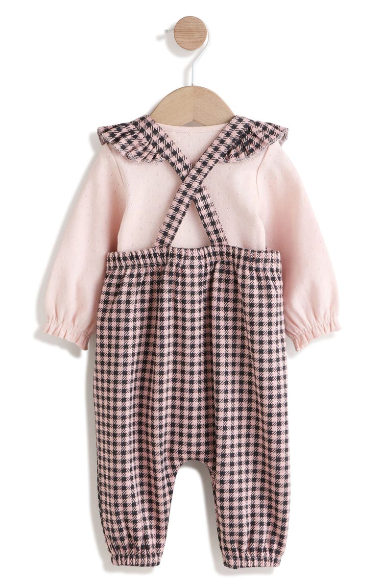 NEXT Pointelle Bodysuit & Bow Accent Check Overalls Set, Alternate, color, Pink