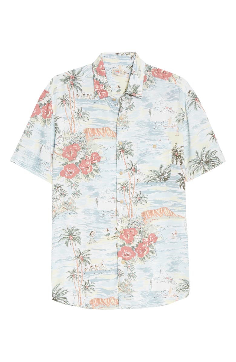 Faherty Kona Print Short Sleeve Button-Up Aloha Shirt, Main, color, 