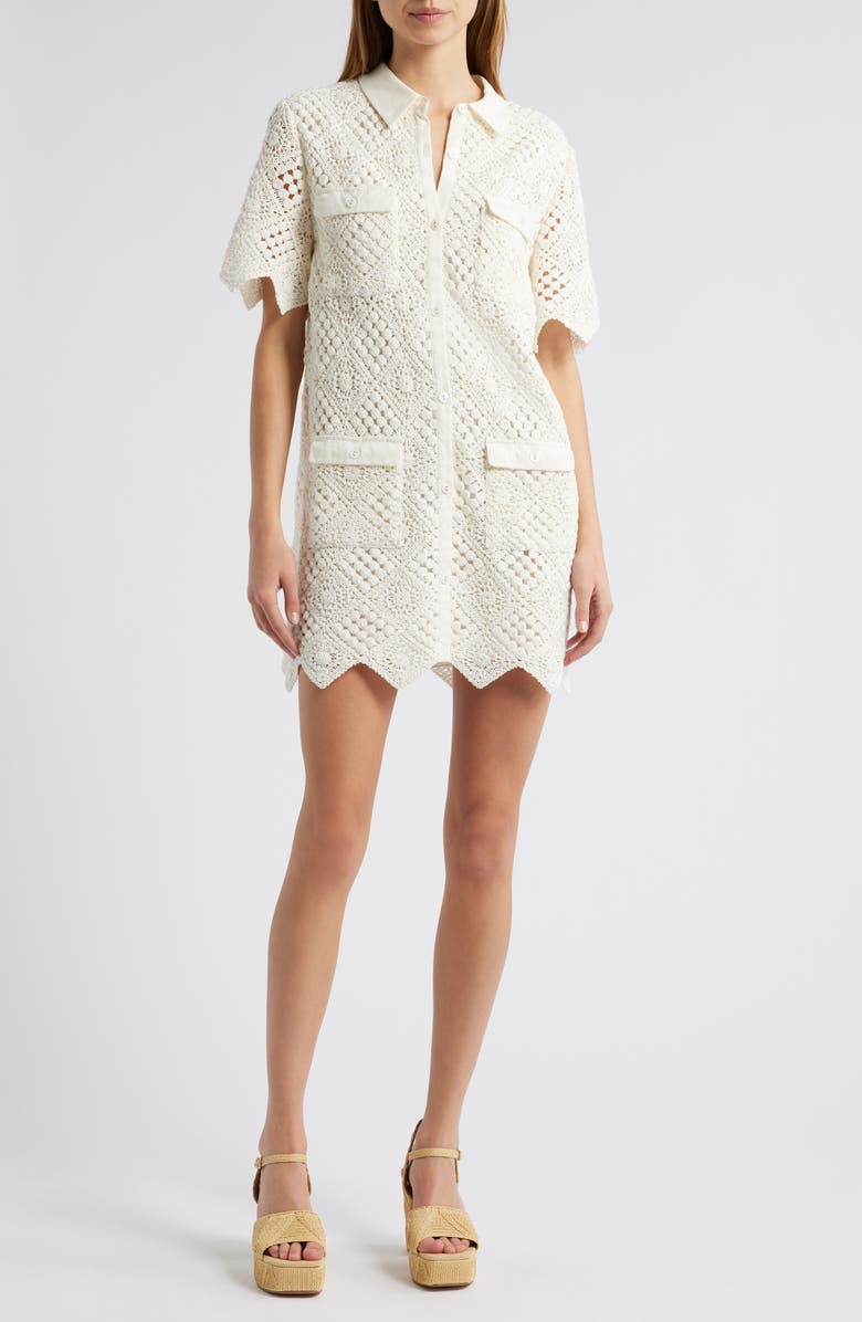 Saylor Aries Crochet Cotton Mini Shirtdress, Main, color, 