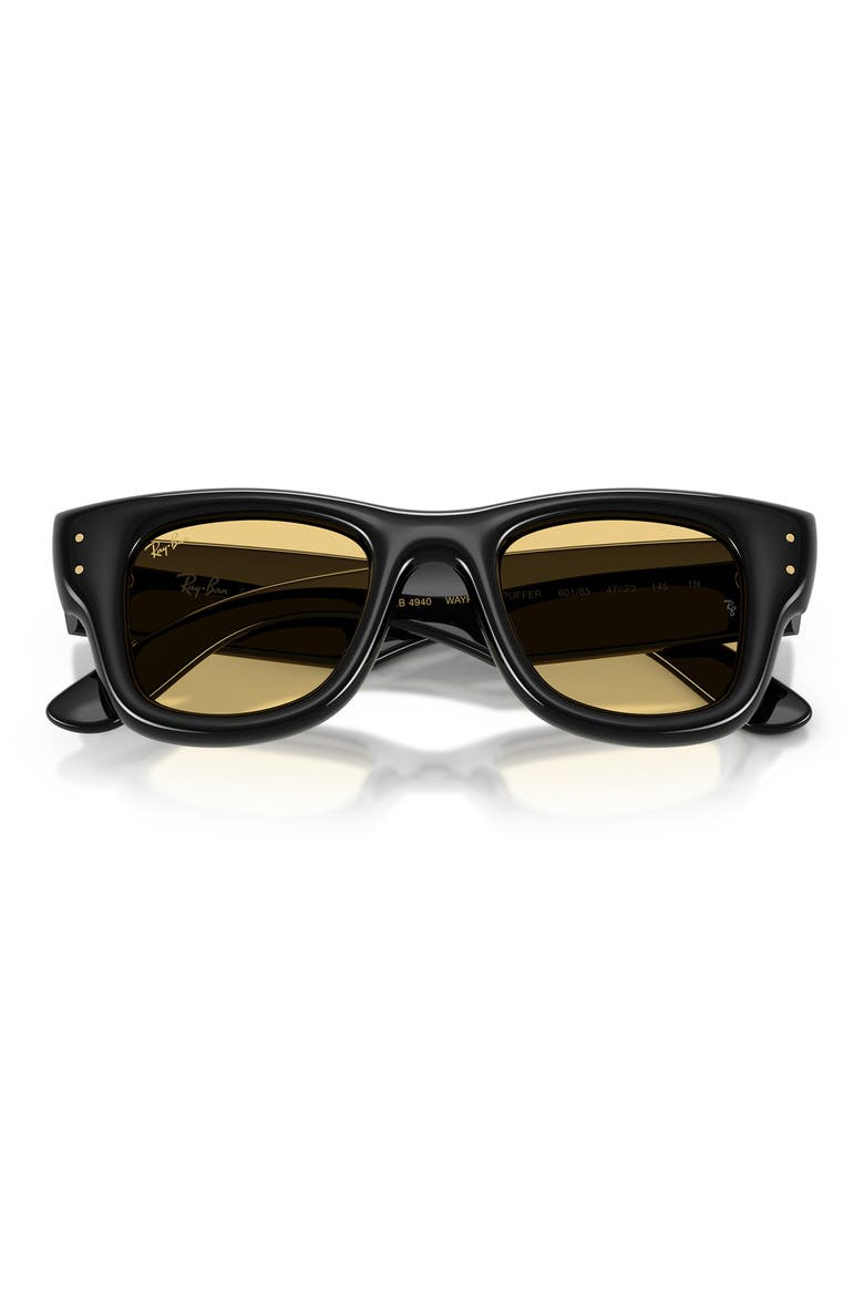 Wayfarer Puffer 47mm Square Sunglasses, Alternate, color, BLACK / YELLOW