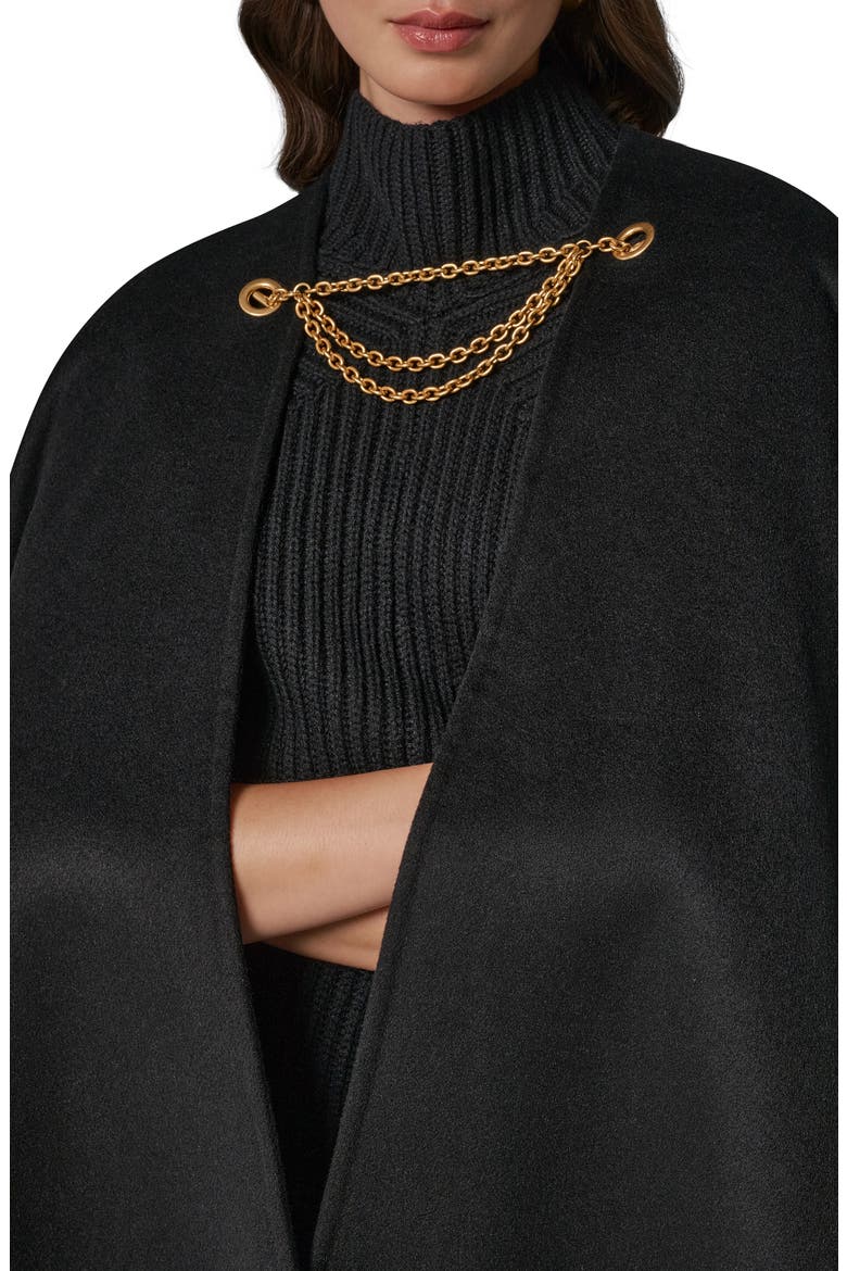 Chain Closure Wool Blend Cape, Alternate, color, BLACK