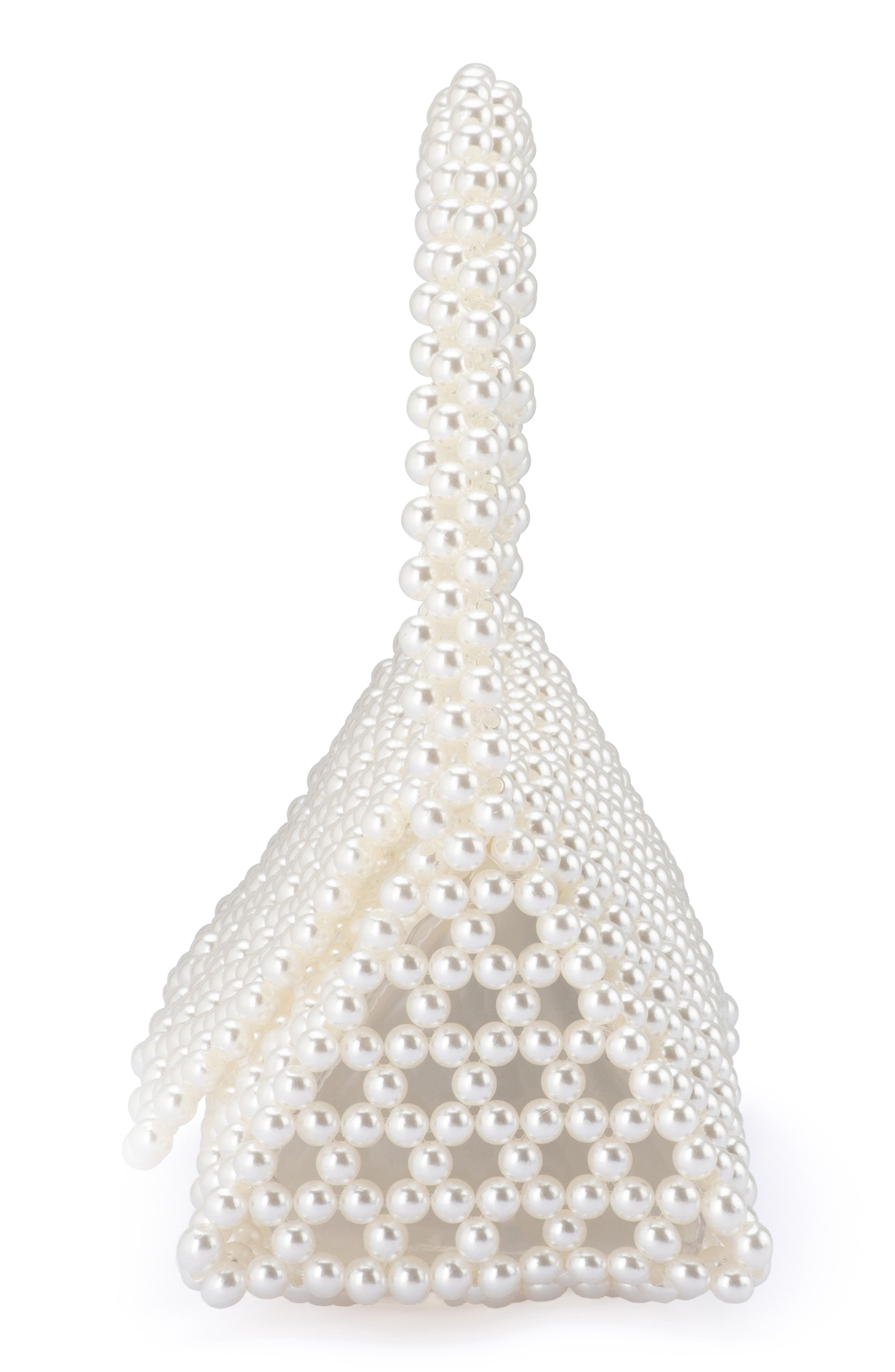 Olga Berg Amrita Faux Pearl Top Handle Bag, Alternate, color, Pearl