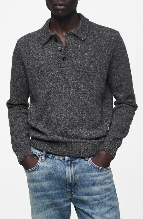 Mango Marbled Wool Blend Knit Polo Sweater In Charcoal