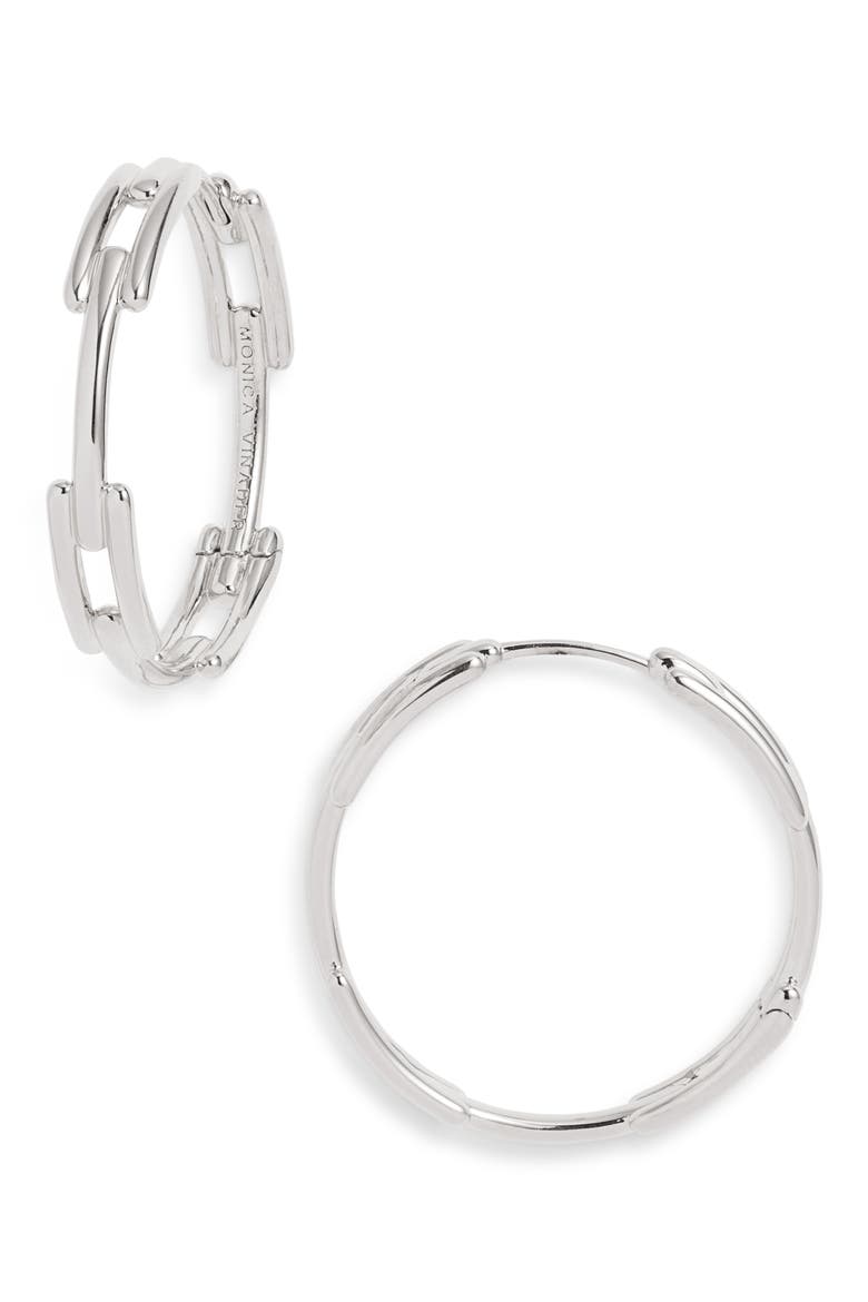 Medium Signature Link Hoop Earrings, Main, color, STERLING SILVER